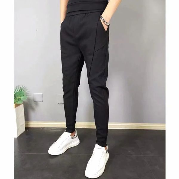 

spring and summer new pure color small foot casual capris for men, Black