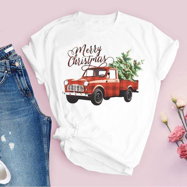 

tees for women print truck vintage new year tree trend merry christmas ladies clothes lady clothing female t shirt t-shirt, White