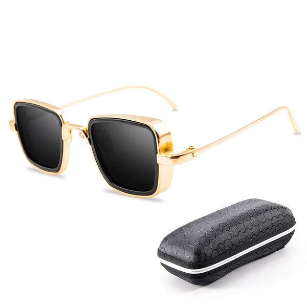

bikight uv400 sunglasses vintage steampunk metal square eye-wear sun glasses for men women, Black