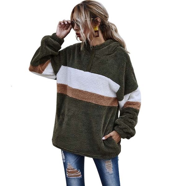 

2021 autumn winter hoodies women warm patchwork sleeve plus size fashion faux fur fleece sweatshirt hoody ladies ffy pullover o63r, Black