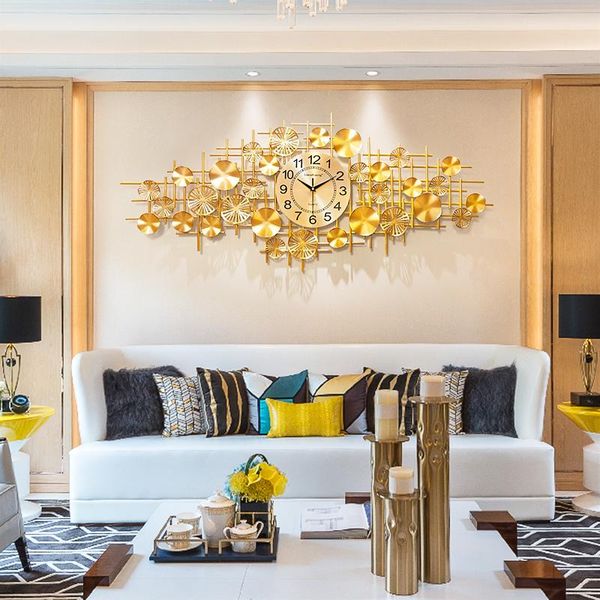 

wall clocks european light luxury clock living room background decoration personality creative atmosphere metal rectangular
