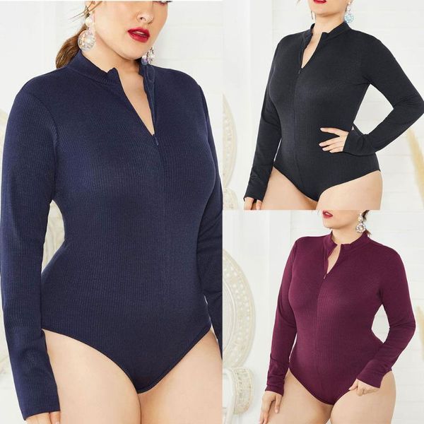 

women's jumpsuits & rompers high women knitted jumpsuit long sleeve stand collar slim bottoming sweater playsuit dsm, Black;white