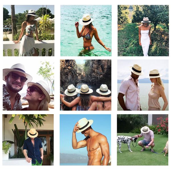 

panama hat st hat men women sun hat summer wide brim floppy fedora beach cap uv protection capg, Blue;gray