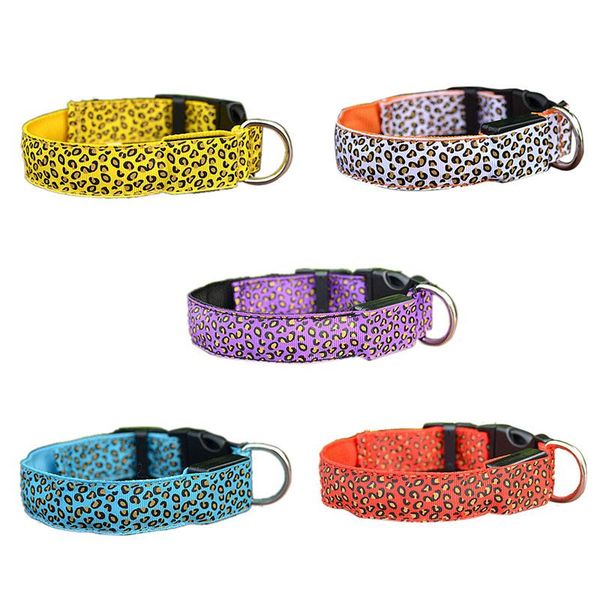 

dog collars & leashes yellow white purple blue red luminous pet led spots fluorescent leopard collar articles