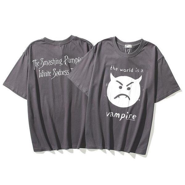 

new 2021 little devil retro wash old trend loose high street wind star with short-sleeved t-shirt male, White;black