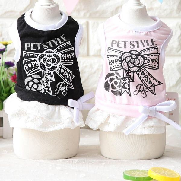 

dog apparel cotton princess bow print girl female dress clothing for dogs puppy cat pet clothes products chihuahua