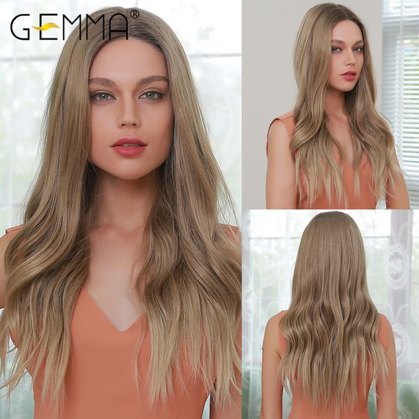 

lace part ombre black brown wigs natural middle part long wavy synthetic lace wigs for women cosplay heat resistant hair