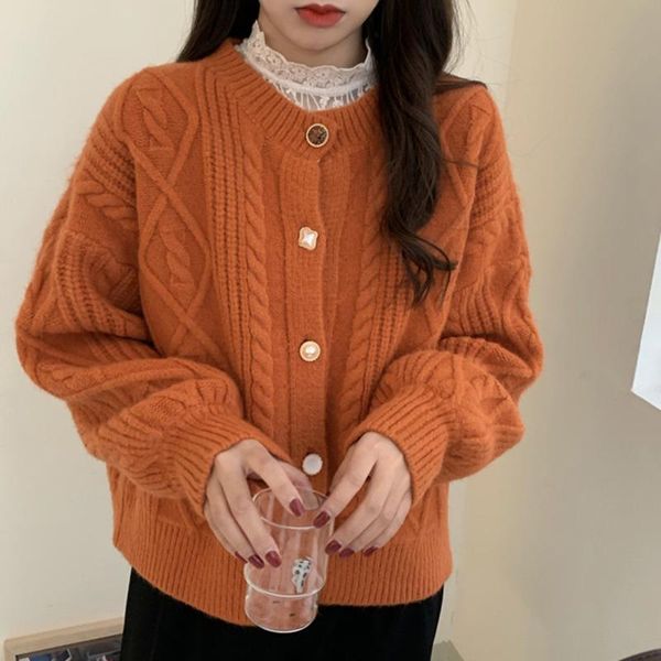 

women's knits & tees vintage women cardigan sweater sweet autumn winter 2021 fashion o-neck elegaht long sleeve casual loose warm knitt, White