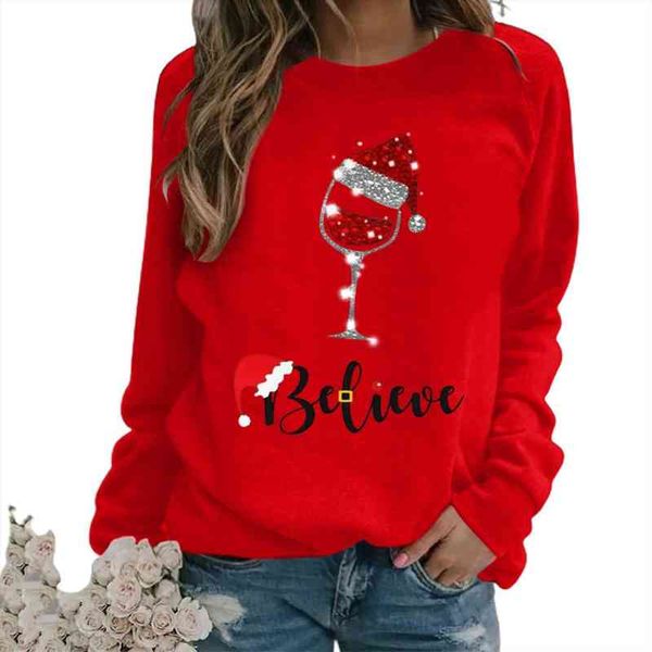 

salesnew arrival fashion women christmas print o-neck long sleeve pullover loose sweatshirt, Black