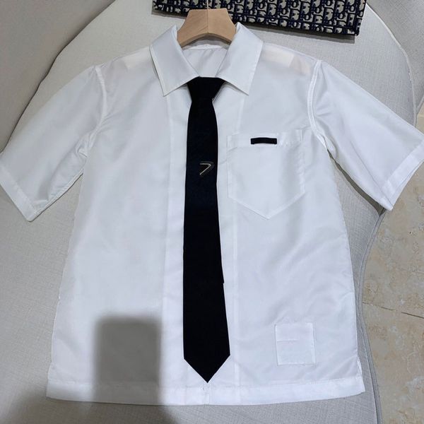 

brand shirts 2 spring and 1 summer new yang mi's same fashion triangle fried street tie shirt loose casual short sleeve, White