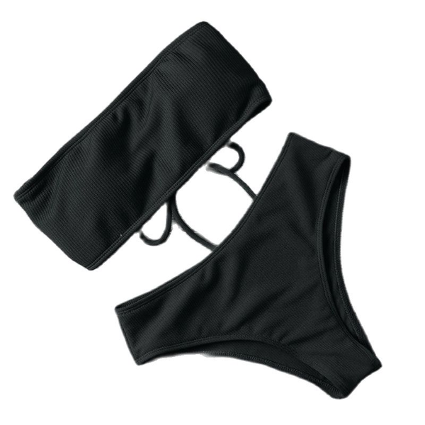 

women's swimwear 2021 pure color high waist strapless bikini women swimsuit padded bathing suit, White;black