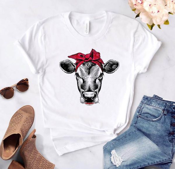 

bandana cow print women tshirt cotton casual funny t shirt gift 90s lady yong girl drop ship s-883, White