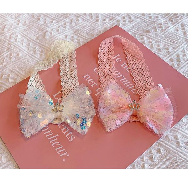 

12 pcs/lot, sequin flower mesh bow lace headbands, infant baby hair accessories, Slivery;white