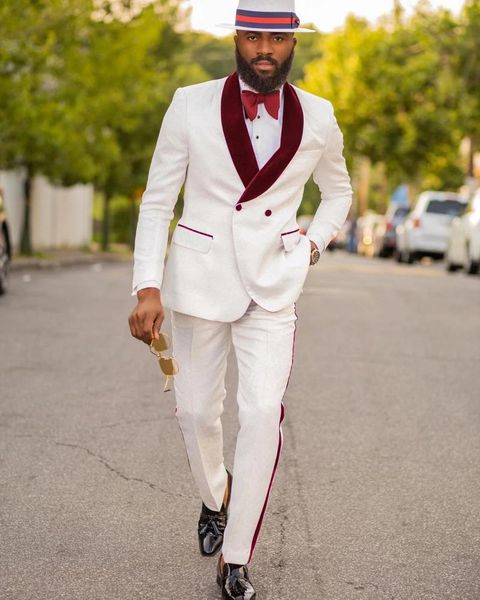 

men's suits & blazers double breasted business men 2 pieces regular fit notch velvet lapel wool prom party tuxedos for wedding(blazer+p, White;black