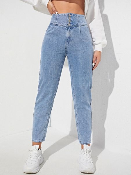 

high waist mom fit jeans o0jm#, Blue
