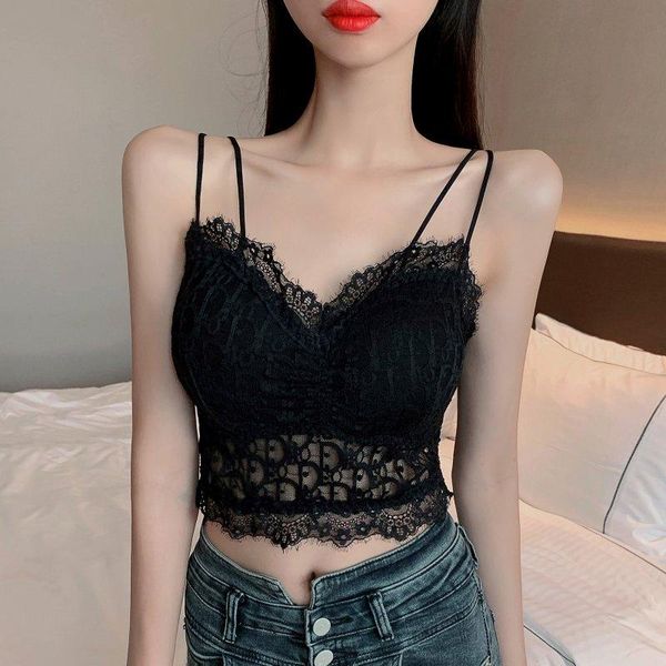 

women's tanks & camis black white hollow out vest strapless korean style fashion ladies summer debardeur clothes for tube corset tank t
