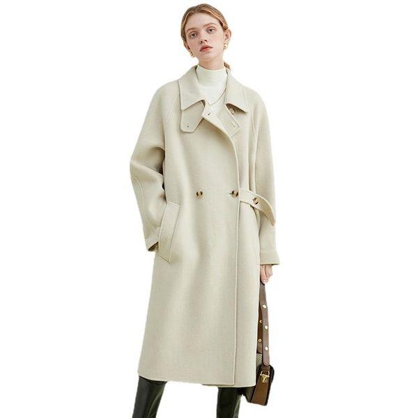 

women's wool & blends loose fit oat color big size warm long woolen coat parkas sleeve fashion tide autumn winter 2021 coats, Black