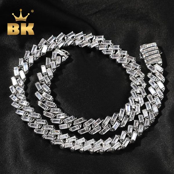 

chains the bling king 12mm baguette chain necklace iced out square cubic zirconia choker luxury hiphop jewelry for punk men gift, Silver