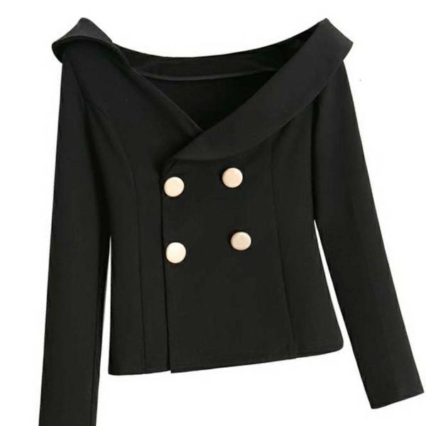 

new one neck waist jacket black slim suit for women aged 25-29