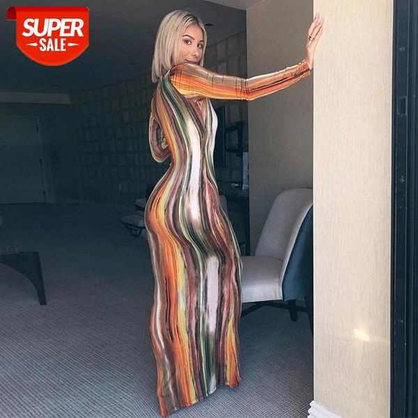 

women's long maxi dress 2020 new elegant autumn long sleeve tie dye printed club party vestidos female bodycon dresses wdc5286 #uo5c, White;black
