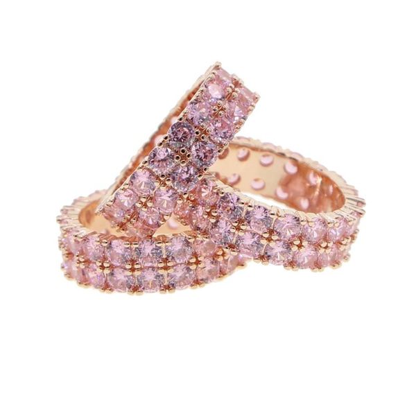 

cluster rings romantic pink pinky crystal full cz two-layer luxury for women bridal 2021 summer fashion engagement wedding band jewelry, Golden;silver