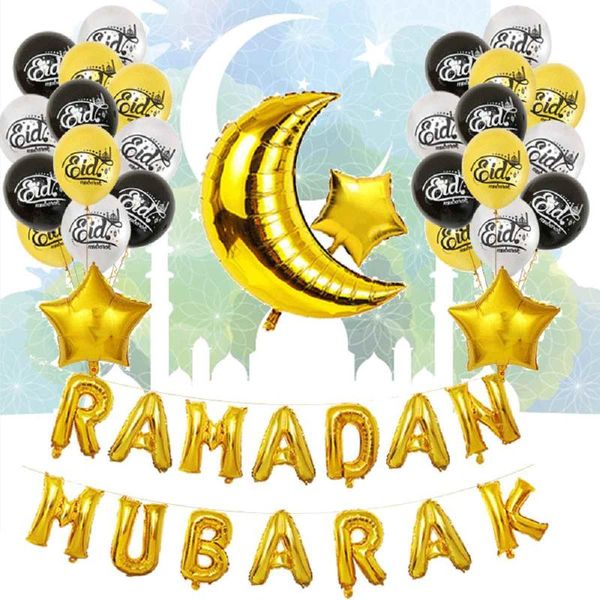 

party decoration eid ramadan mubarak letter pentagram moon foil balloon set inflatable reusable automatically sealed