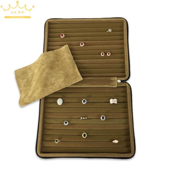 

jewelry pouches, bags brown portable large capacity rings storage case leather velvet box earring organizer business packaging, Pink;blue