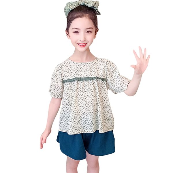 

clothes for girls floral tshirt + skirt outfits ruffles girl outfit summer tracksuits children 6 8 10 12 14 210527, White