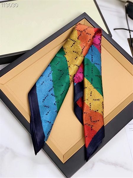 

latest beautiful silk handbag scarf headbands women classic letter scraves grade bag hair bands 50x50cm the gradient color, Blue;gray