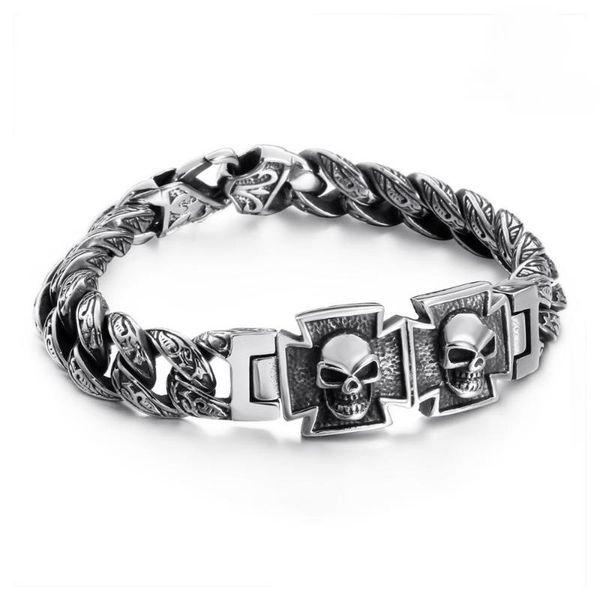 

link, chain man's jewelry bracelets 13mm punk skull ghost head bracelet men male stainless steel 316l curb link jb112537-bd, Black