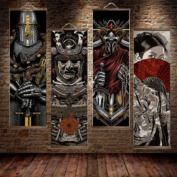 

paintings japanese samurai ukiyoe tiger canvas poster pictures for living room home decor painting wall art with solid wood hanging scroll