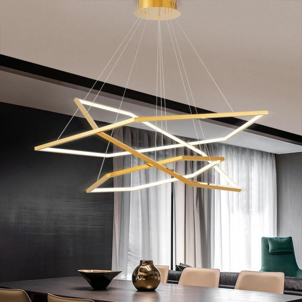 Lampadario moderno a led Lampade design lampade a sospensione esagonali in metallo dorato per lampada a sospensione ad anello per la decorazione della casa dell'isola della cucina