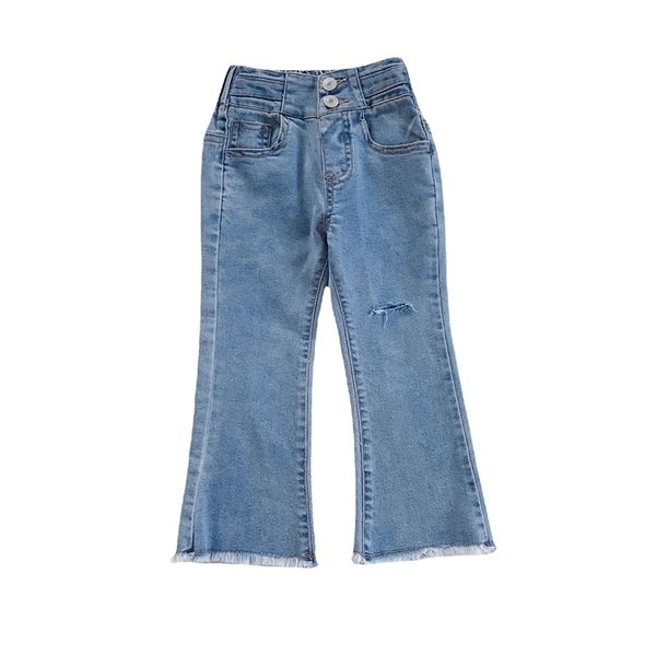 Девушки высокая талия расклешенные джинсы детские сплошные цвета джинсы леггинсы девушка одежда детей 211103