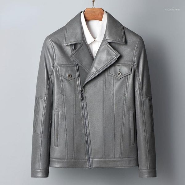 

men's leather & faux spring autumn 100% genuine jacket men 2021 chic biker jackets short sheepskin coat male clothes jaqueta masculina, Black
