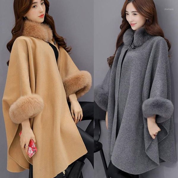 

women's wool & blends women woolen coat outerwear casual collar cardigan cloak overcoat autumn winter female faux warmer jacket, Black
