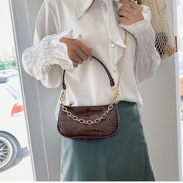 

evening bags arrive baguette bag and purse pure color chain fashion women shoulder messenger stone pattern