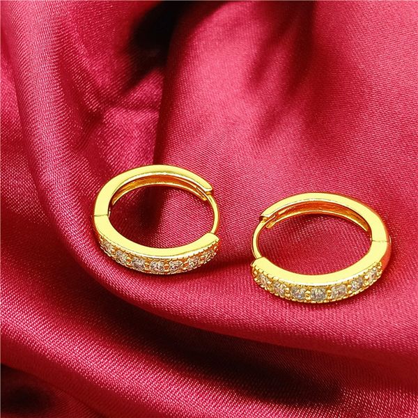 

fresh single row zircon inlaid hoop huggie earrings 18k gold filled women girl gift, Golden;silver