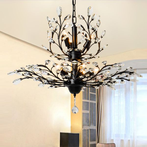 

2021 new american vintage k9 crystal flower lamp home deco living room retro iron e14 bulb chandelier light fixture v70g