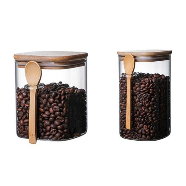 

storage bottles & jars 2set 800ml with spoon sealed jar tank condiment coffee beans sugar bottle tea box s 1000ml m
