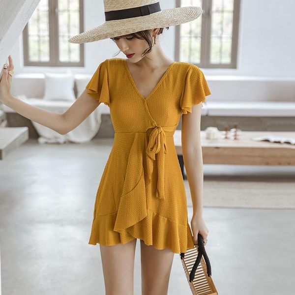 

one-piece suits korean one piece swimwear women ruffle lovely dress swimsuits plus size for teens vogue girl 2021 fairy