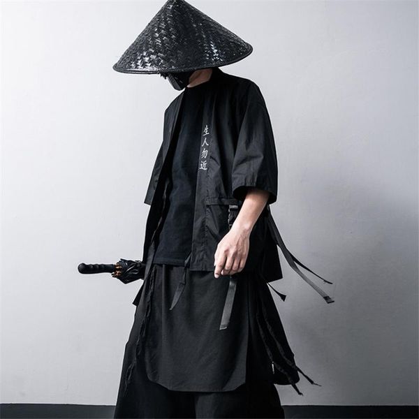 

ethnic clothing japanese trtional kimono cardigan bla cotton fashion stage haori samurai cosplay s chinese style coat streetwear, Red