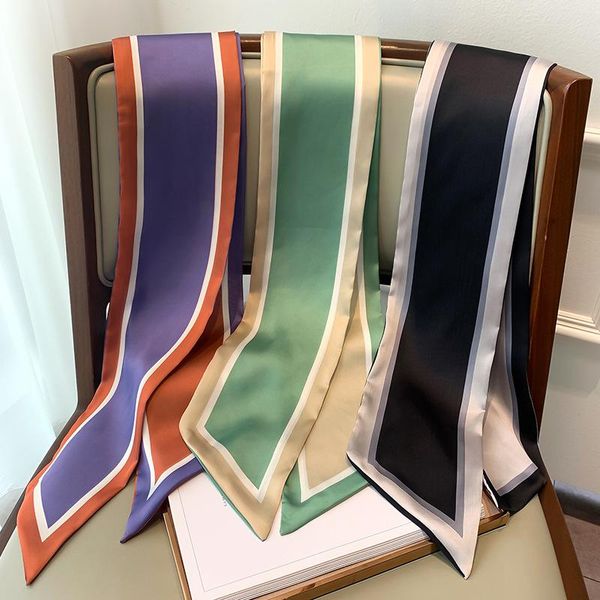 

scarves fashion color matching printing long silk scarf female literary party travel hair decorative headband tie wriststrap bag, Blue;gray