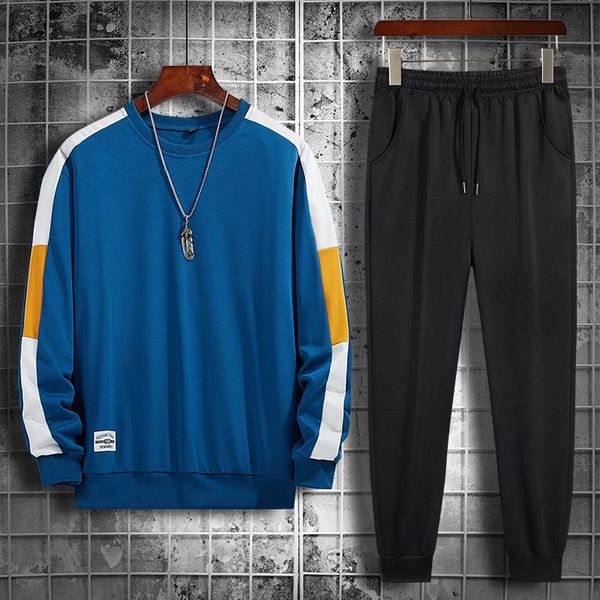

brand men casual sets patchwork autumn spring long sleeve men's hoodies+ pants two piece tracksuit male sportswear set plus size, Gray