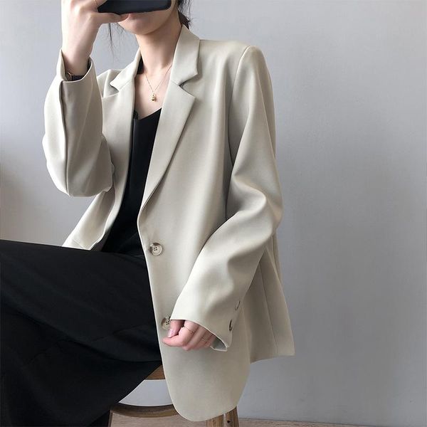 

women's suits & blazers autumn solid for women elegant korean style vintage notched fashion blazer 2021 office ladies cyber y2k, White;black