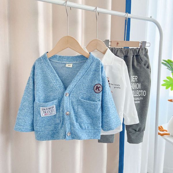 

three boys' fashionable piece set children's new year's clothes 2-year-old baby spring long sleeve suit, White