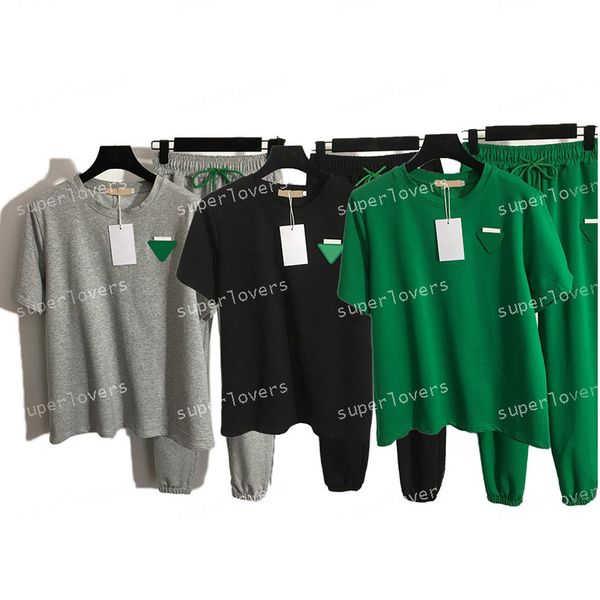 

new sports t shirts suit back letter printing triangle badge trousers cotton short sleeve shirt womens elastic waist casual pants, White