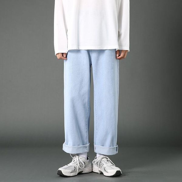 

men's jeans men breathable loose korean streetwear students casual straight denim pants, Blue