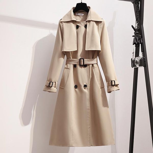 

women's trench coats high-end 2021 autumn women coat with belt clothes casaco feminino harajuku abrigo mujer long femme, Tan;black