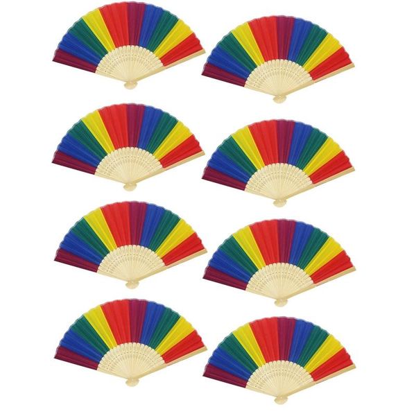 

party favor 8pc rainbow handheld folding fan dance decoration art craft