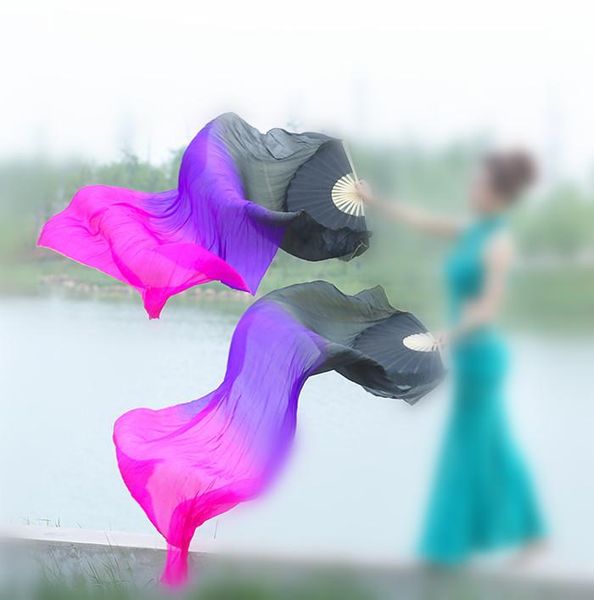 

factory wholesale customized belly dance silk veil 210cm 230cm extra long folding fan dancer practice props ing, Black;red